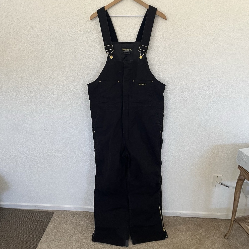 Walls MR Black Insulated Bib Overalls Quilted Work Bibs Mens Medium Regular